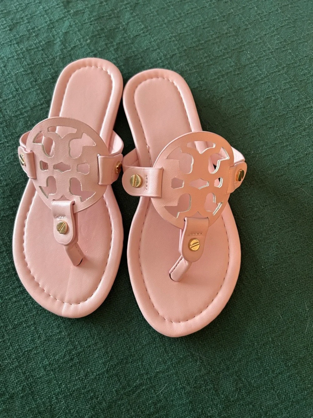 Women's Pink Leather Thong Sandals with Decorative Medallion - Picture 2 of 4